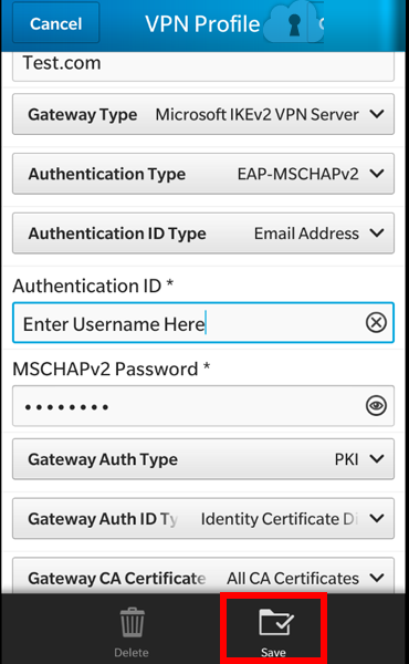 آموزش اتصال به وی پی ان ikev2 بر روی Balckberry